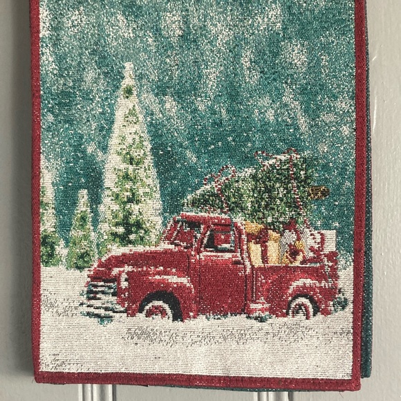 NWT Beautiful Holiday Red Farm Truck Christmas Tapestry Table Runner 70x13 - Picture 12 of 17